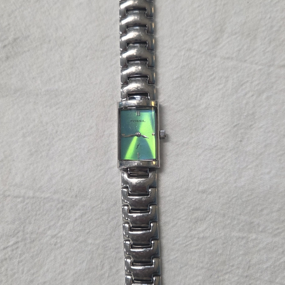 Fossil Silver And Green Rectangular Watch - image 2